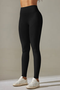 "Sorte leggings – visning fra siden med kompressionseffekt"

