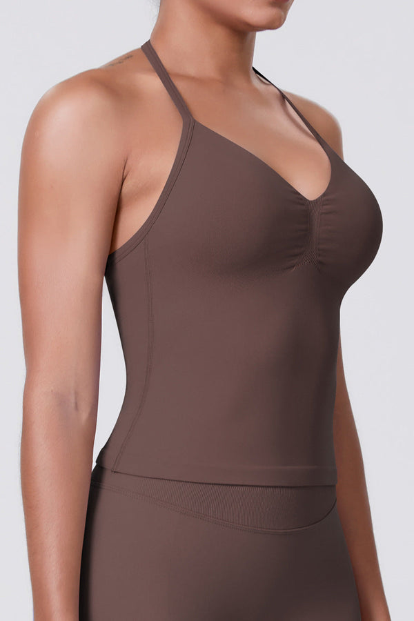 FlexTone Halter Sports Top - Brown