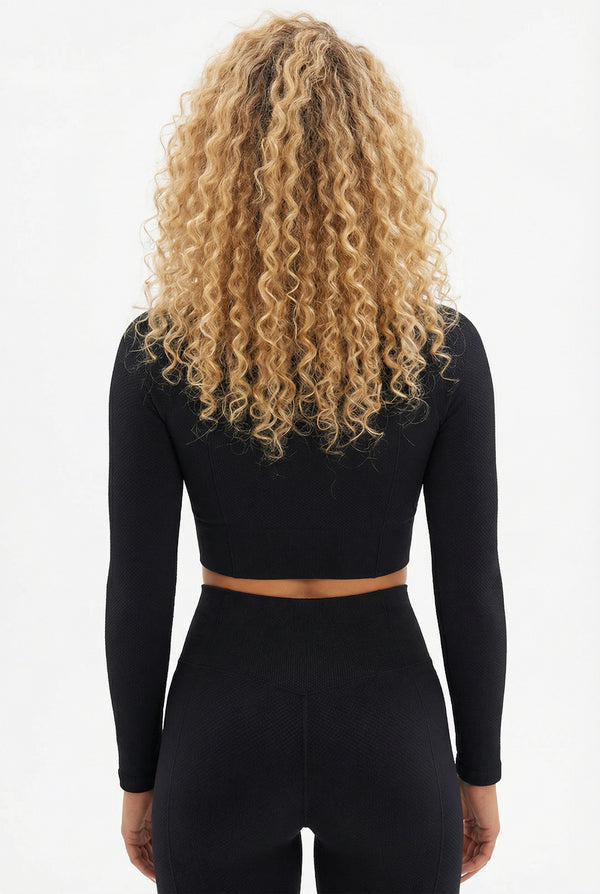 ComfortFlex Longsleeve – sort crop top med 4-vejs stræk og leggings