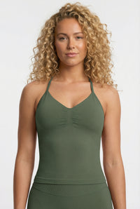 FlexTone Halter Sports Top - OliveGreen